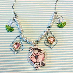Pastel cottage sweet bunny necklace pearls kawaii charms spring flowers Easter